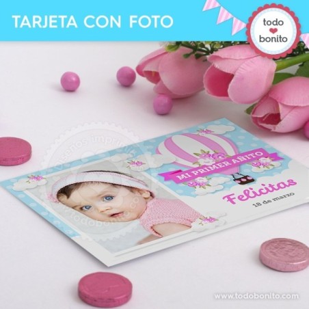 Globos aerostáticos rosa: tarjeta con foto