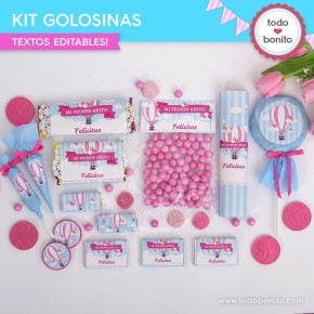 Globos aerostáticos rosa: kit etiquetas de golosinas