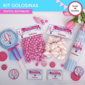 Globos aerostáticos rosa: kit etiquetas de golosinas