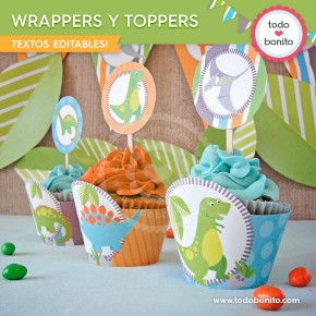 Dinosaurios: wrappers y toppers para cupcakes