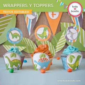 Dinosaurios: wrappers y toppers para cupcakes