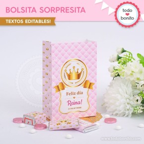 Coronita rosa: bolsas sorpresita para imprimir