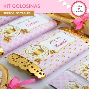 Coronita rosa: kit etiquetas de golosinas