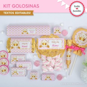 Coronita rosa: kit etiquetas de golosinas