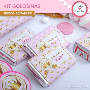 Coronita rosa: kit etiquetas de golosinas