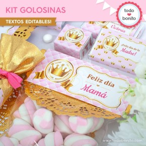 Coronita rosa: kit etiquetas de golosinas