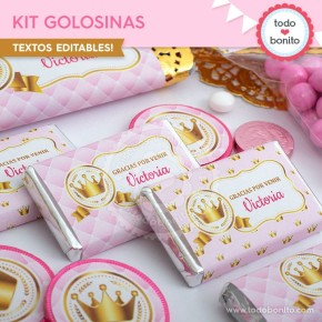 Coronita rosa: kit etiquetas de golosinas