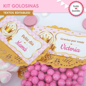 Coronita rosa: kit etiquetas de golosinas