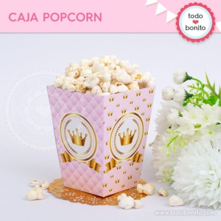 Coronita rosa: caja popcorn para imprimir