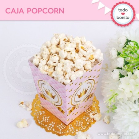 Coronita rosa: caja popcorn para imprimir