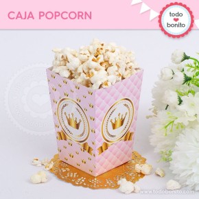 Coronita rosa: caja popcorn para imprimir