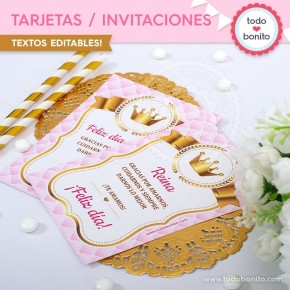 Coronita rosa: invitación/tarjeta para imprimir