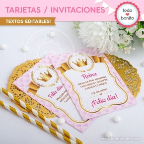 Coronita rosa: invitación/tarjeta para imprimir