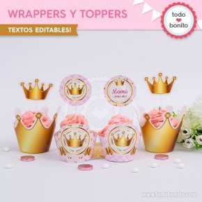 Coronita rosa: wrappers y toppers para cupcakes