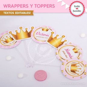 Coronita rosa: wrappers y toppers para cupcakes