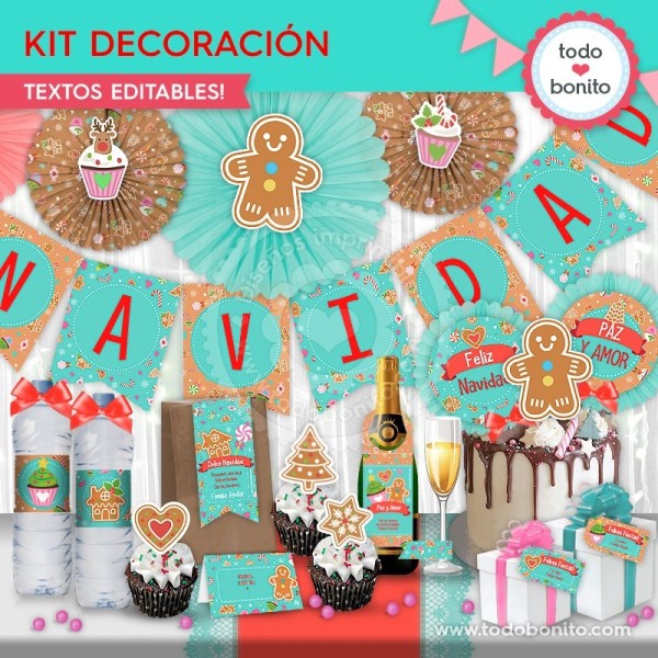 Dulce Navidad: kit imprimible decoración de fiesta