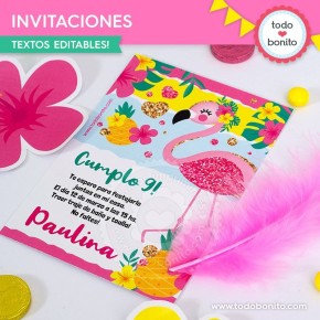 Flamencos y ananá: tarjeta invitación