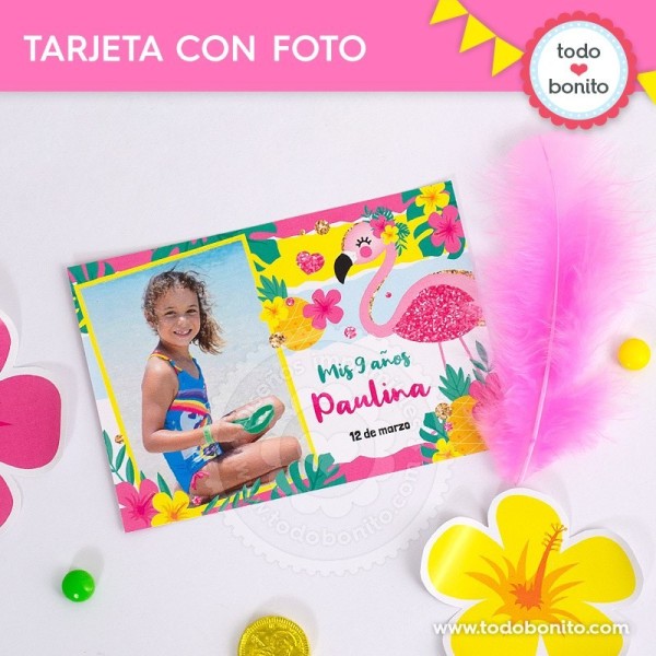 Flamencos y ananá: tarjeta con foto