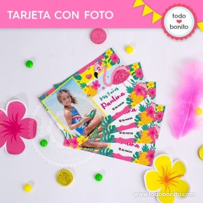 Flamencos y ananá: tarjeta con foto