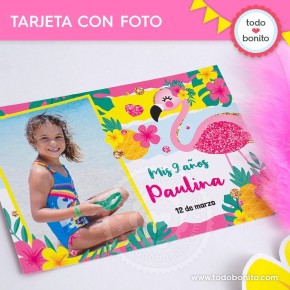 Flamencos y ananá: tarjeta con foto