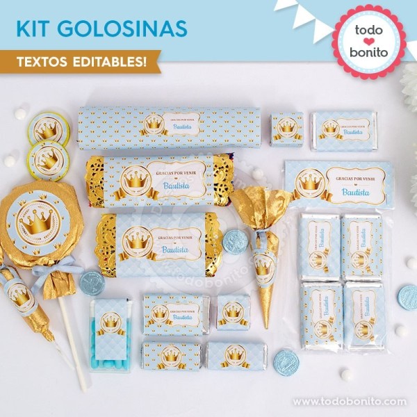 Coronita celeste: kit etiquetas de golosinas