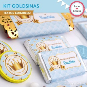 Coronita celeste: kit etiquetas de golosinas