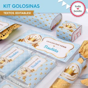 Coronita celeste: kit etiquetas de golosinas