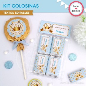 Coronita celeste: kit etiquetas de golosinas