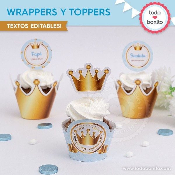 Coronita celeste: wrappers y toppers para cupcakes