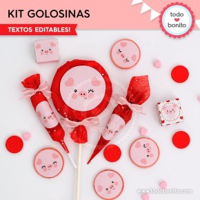 Cerdito: kit etiquetas de golosinas