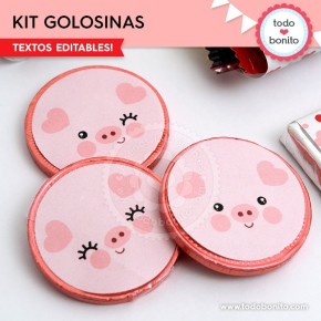 Cerdito: kit etiquetas de golosinas