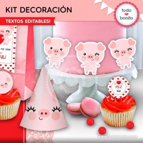 Cerdito: kit imprimible decoración de fiesta