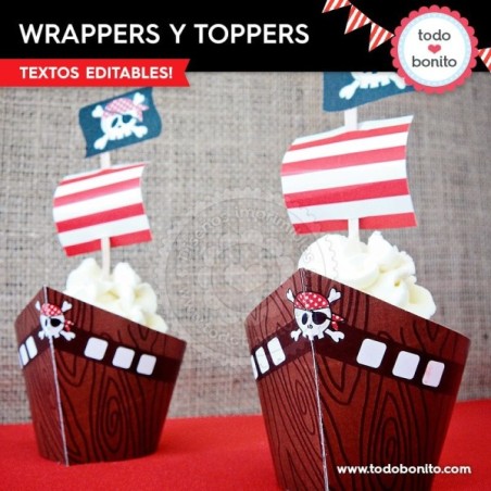 Piratas: wrappers y toppers para cupcakes