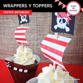 Piratas: wrappers y toppers para cupcakes