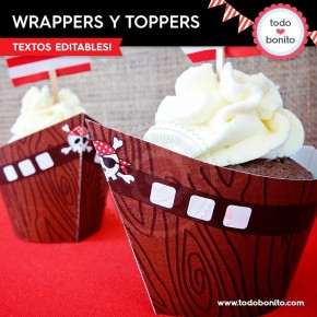 Piratas: wrappers y toppers para cupcakes