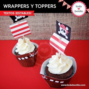 Piratas: wrappers y toppers para cupcakes