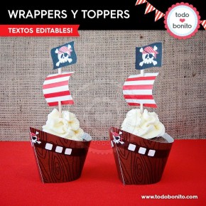 Piratas: wrappers y toppers para cupcakes