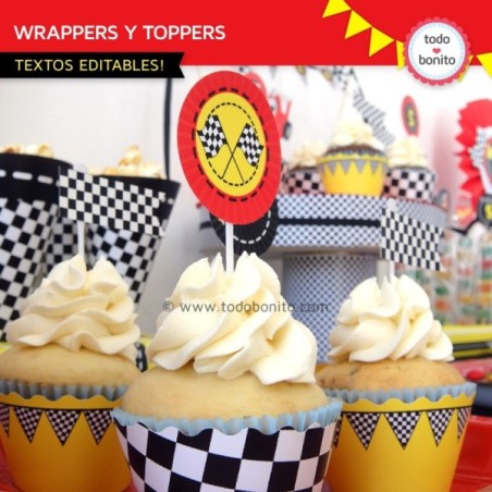Autos de Carrera: wrappers y toppers para cupcakes