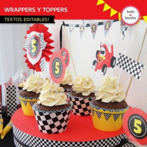 Autos de Carrera: wrappers y toppers para cupcakes