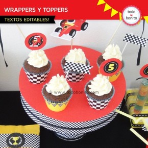 Autos de Carrera: wrappers y toppers para cupcakes