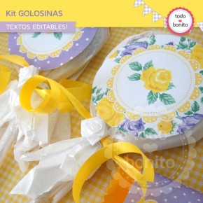 Shabby Chic violeta y amarillo: kit etiquetas de golosinas