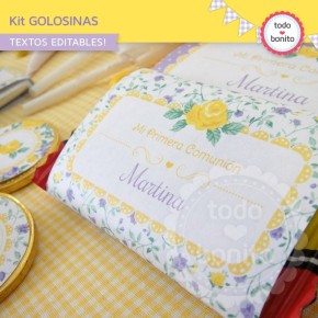 Shabby Chic violeta y amarillo: kit etiquetas de golosinas