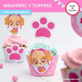 Cachorros Skye: wrappers y toppers para cupcakes