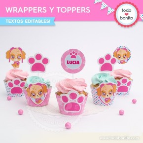 Cachorros Skye: wrappers y toppers para cupcakes