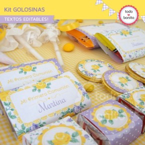 Shabby Chic violeta y amarillo: kit etiquetas de golosinas