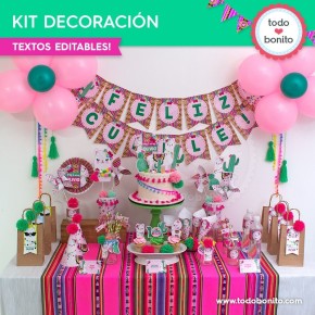 Llamas: kit imprimible decoración de fiesta