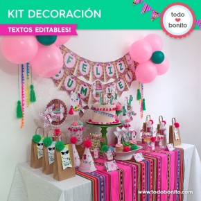 Llamas: kit imprimible decoración de fiesta