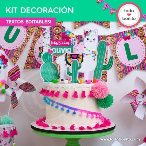 Llamas: kit imprimible decoración de fiesta