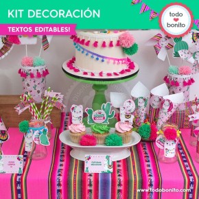 Llamas: kit imprimible decoración de fiesta