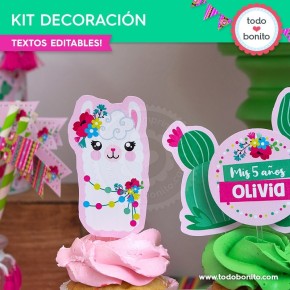 Llamas: kit imprimible decoración de fiesta